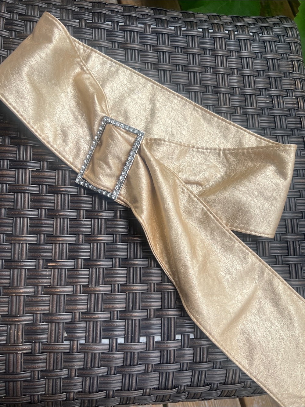Rhinestone Buckle Wide Metallic Gold Waist Belt